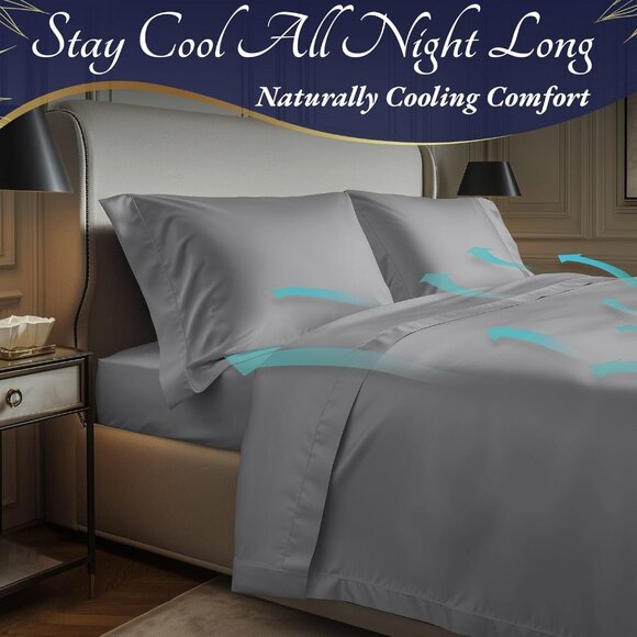 10- 100% Viscose Derived from Bamboo Sheets King Size 4pcs - Cooling 17" Deep - Picture 4 of 7